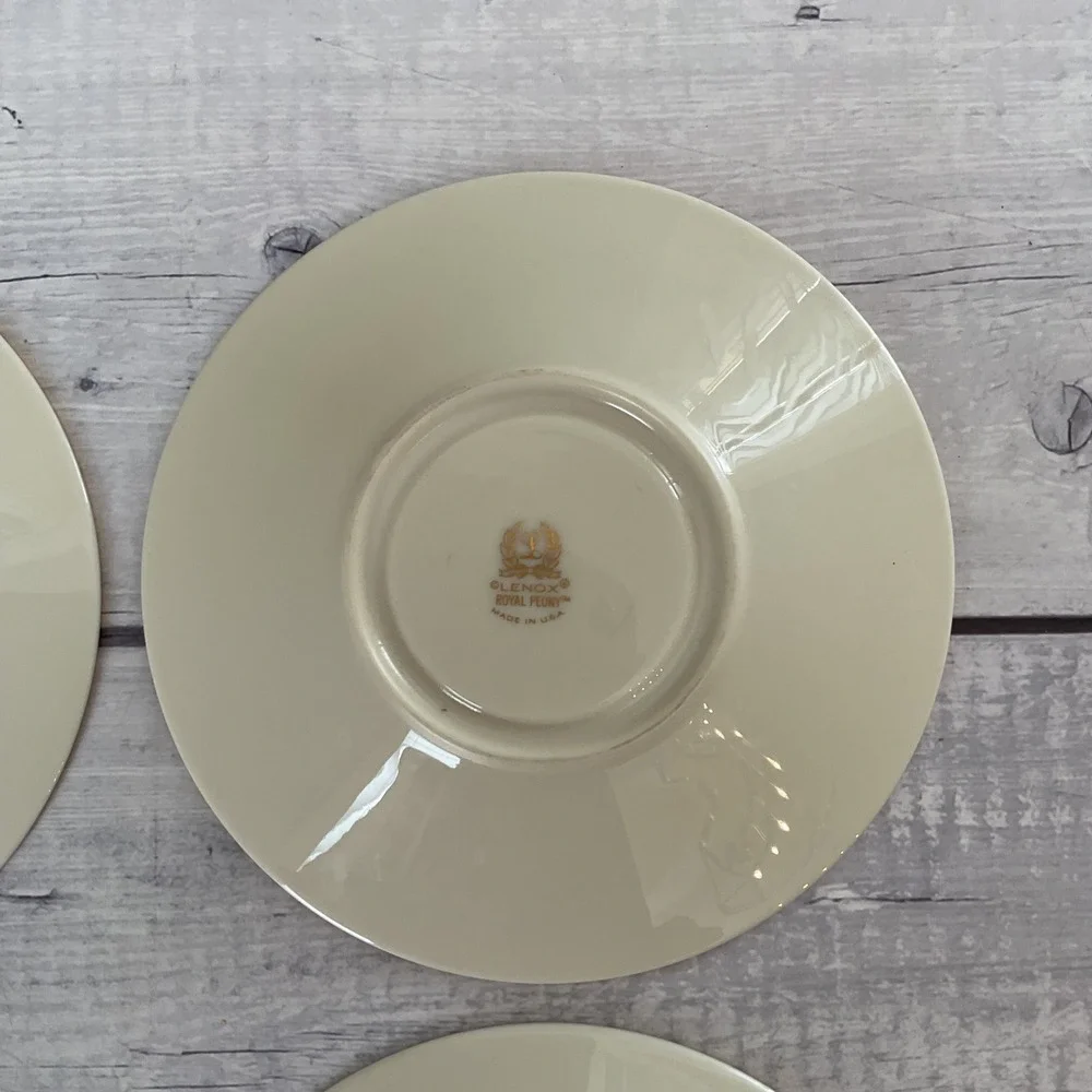 Lenox Royal Peony Saucers Set of 4 Ivory Navy Pink Floral Gold Trim Made in USA